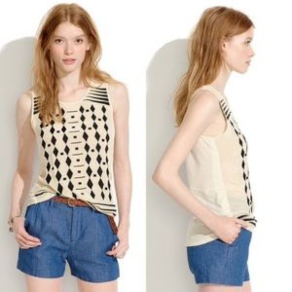 Madewell Cascade Ivory Embroidered Diamond Tank - Picture 1 of 6